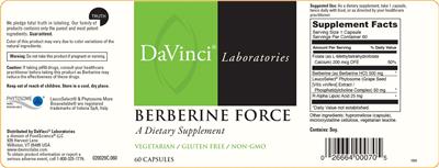 Photo of the DaVinci Laboratories Berberine Force label
