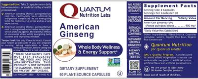 Photo of the Quantum Nutrition Labs American Ginseng label