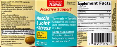 Photo of the Tylenol Muscle & Joint + Stress label