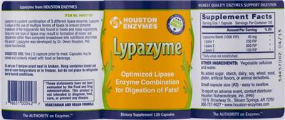 Photo of the Houston Enzymes Lypazyme label