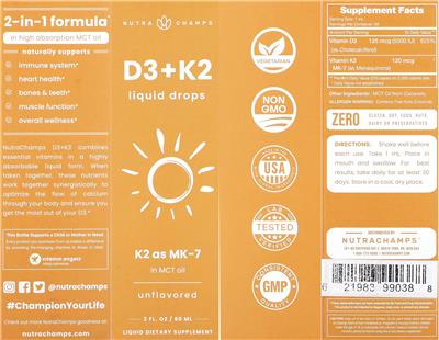 Photo of the NutraChamps D3 + K2 Liquid Drops Unflavored label