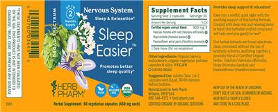 Photo of the Herb Pharm Nervous System Sleep Easier label