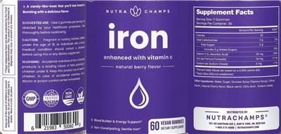 Photo of the NutraChamps Iron Natural Berry Flavor label