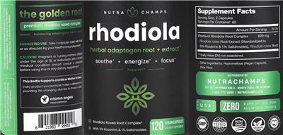 Photo of the NutraChamps Rhodiola label