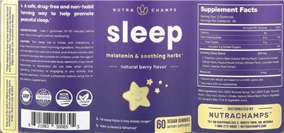 Photo of the NutraChamps Sleep Gummies Natural Berry Flavor label