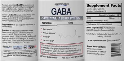 Photo of the SuperiorLabs GABA 750 mg label