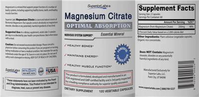 Photo of the SuperiorLabs Magnesium Citrate label