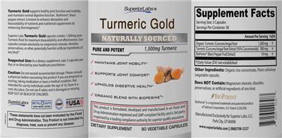 Photo of the SuperiorLabs Turmeric Gold 1,500 mg label