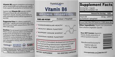 Photo of the SuperiorLabs Vitamin B6 label