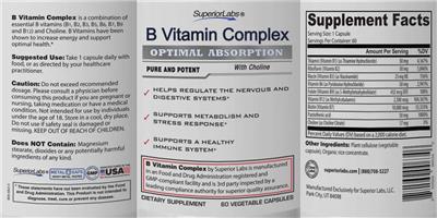 Photo of the SuperiorLabs B Vitamin Complex label