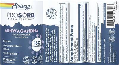 Photo of the Solaray Ashwagandha label