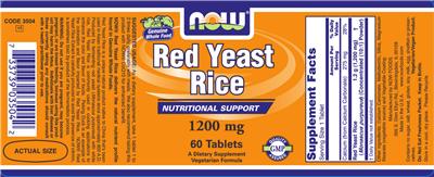 Photo of the NOW Red Yeast Rice 1200 mg label