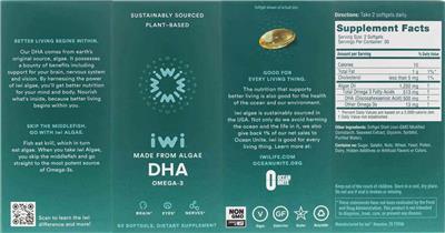 Photo of the iwi DHA Omega-3 label