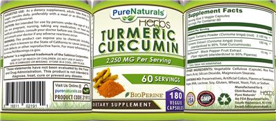 Photo of the Pure Naturals Herbs Turmeric Curcumin 2,250 mg label