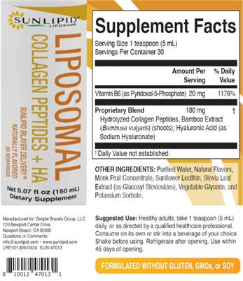 Photo of the SunLipid Liposome Liposomal Collagen Peptides + HA label
