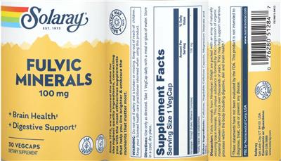 Photo of the Solaray Fulvic Minerals 100 mg label