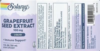 Photo of the Solaray Grapefruit Seed Extract 100 mg label