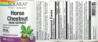 Photo of the Solaray Horse Chestnut Seed Extract 400 mg label