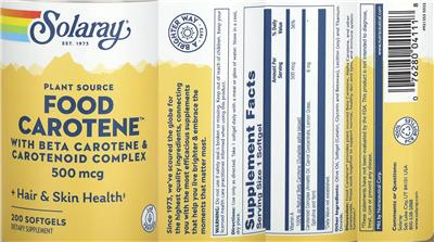 Photo of the Solaray Food Carotene 500 mcg label