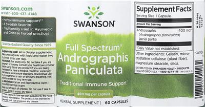 Photo of the Swanson Full Spectrum Andrographis Paniculata 400 mg label