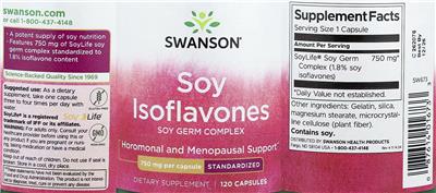 Photo of the Swanson Soy Isoflavones 750 mg label