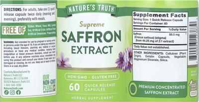 Photo of the Nature's Truth Supreme Saffron Extract label