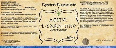 Photo of the Signature Supplements Acetyl L-Carnitine 440 mg label