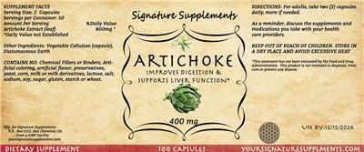 Photo of the Signature Supplements Artichoke 400 mg label