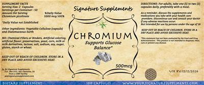 Photo of the Signature Supplements Chromium 500 mcg label