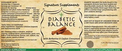 Photo of the Signature Supplements Diabetic Balance label