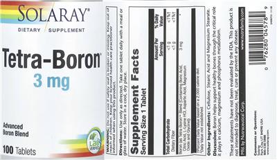 Photo of the Solaray Tetra-Boron 3 mg label