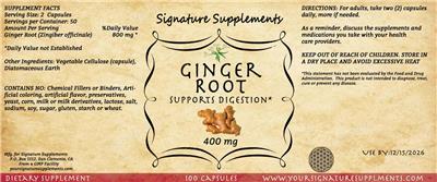 Photo of the Signature Supplements Ginger Root 400 mg label