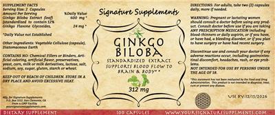 Photo of the Signature Supplements Ginkgo biloba 312 mg label