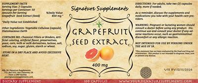 Photo of the Signature Supplements Grapefruit Seed Extract 400 mg label