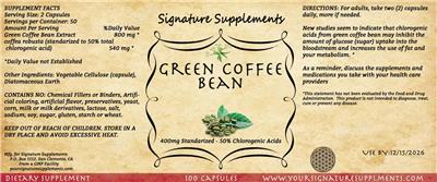Photo of the Signature Supplements Green Coffee Bean 400 mg label