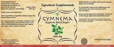 Photo of the Signature Supplements Gymnema 400 mg label
