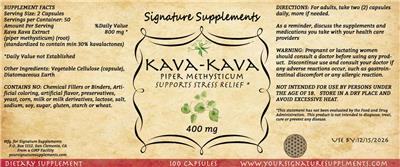Photo of the Signature Supplements Kava-Kava 400 mg label
