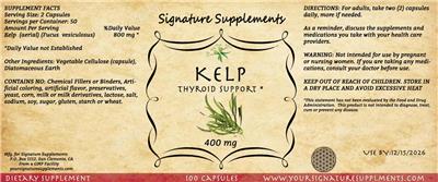 Photo of the Signature Supplements Kelp 400 mg label