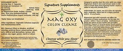 Photo of the Signature Supplements Mag Oxy Colon Cleanz label