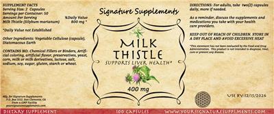 Photo of the Signature Supplements Milk Thistle 400 mg label