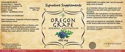 Photo of the Signature Supplements Oregon Grape 400 mg label