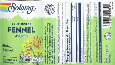 Photo of the Solaray Fennel 450 mg label