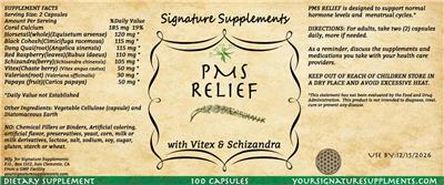 Photo of the Signature Supplements PMS Relief label