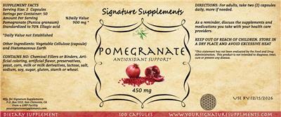 Photo of the Signature Supplements Pomegranate 450 mg label