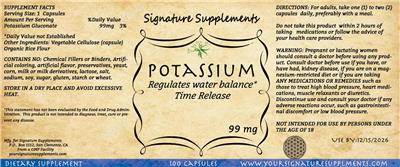 Photo of the Signature Supplements Potassium 99 mg label