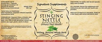 Photo of the Signature Supplements Stinging Nettle 440 mg label