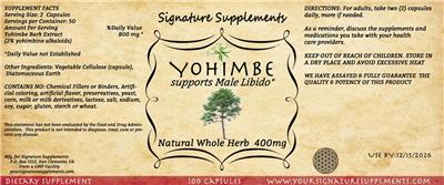 Photo of the Signature Supplements Yohimbe 400 mg label