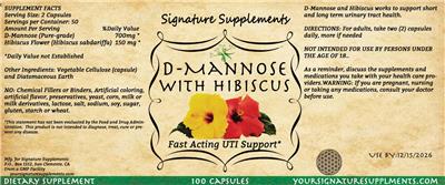 Photo of the Signature Supplements D-Mannose with Hibiscus label