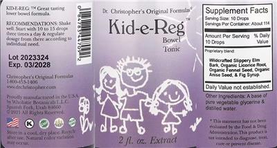 Photo of the Dr. Christopher's Original Formulas Kid-e-Reg label