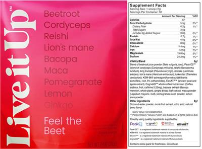 Photo of the Live it Up Feel the Beet label
